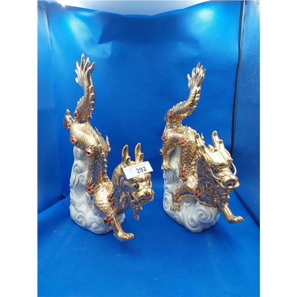 PAIR OF CERAMIC DRAGONS