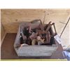 Image 1 : Antique Wooden Box W/ Misc. Antique Tools, Draw Knives, Pickaxe Wrench Etc.