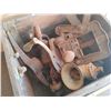 Image 5 : Antique Wooden Box W/ Misc. Antique Tools, Draw Knives, Pickaxe Wrench Etc.