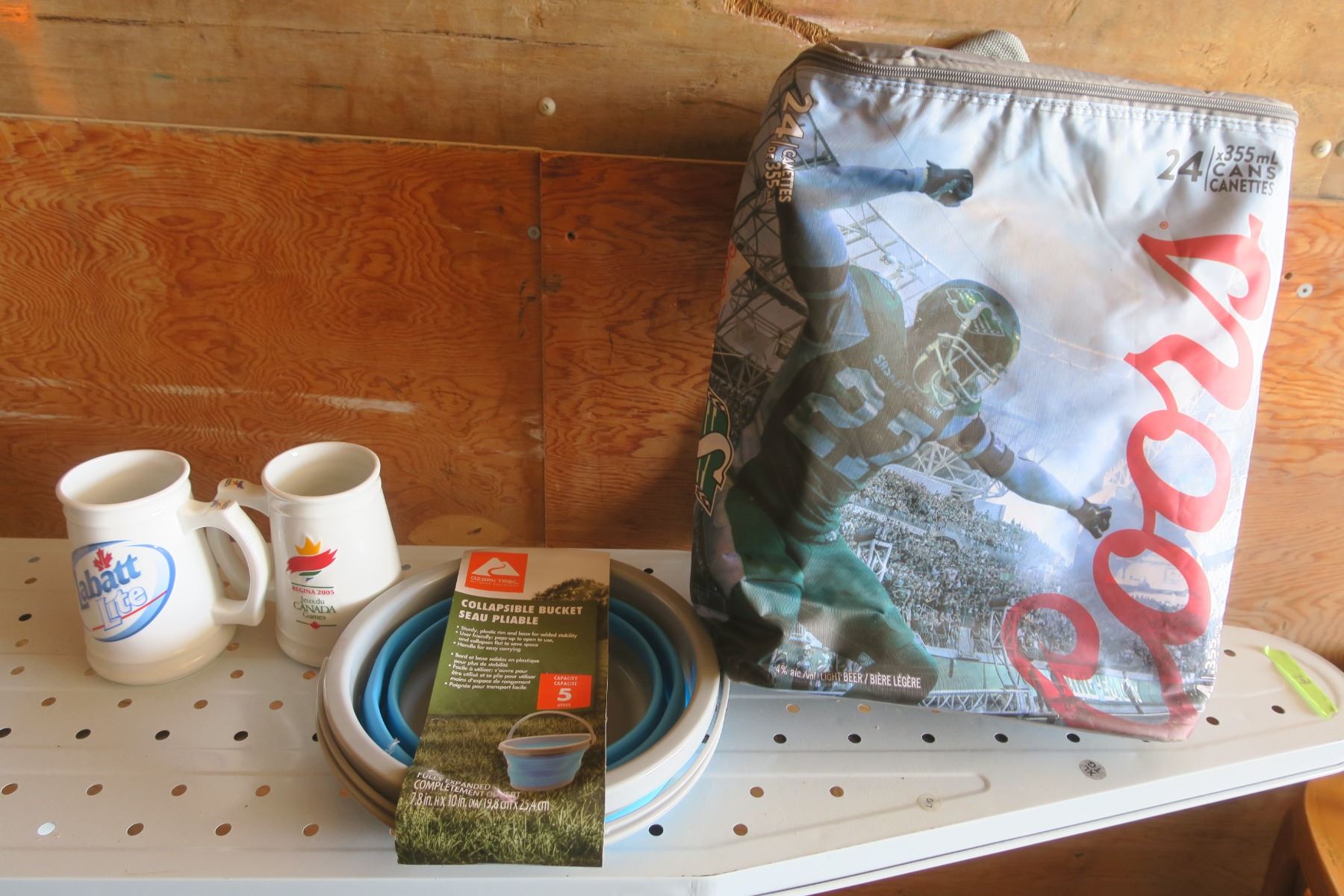 Collapsible Bucket, 2 Labatt Lite/Regina Games 2005 Mugs and Coors ...