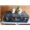 Image 1 : vintage metal suitcase and 2 owl decorations