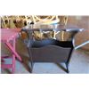 Image 2 : wooden side table/magazine rack and plastic folding table - 22"W x 12"D x 22"H and 17"W x 17"D x 20"