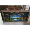 Image 1 : Mopan Landscape Fabric Painting in Frame - 50" x 26.5"