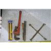 Image 1 : impact extension bars, 18" pipe wrench, chisels and tire iron