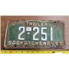 Image 1 : 1956 Saskatchewan License Plate