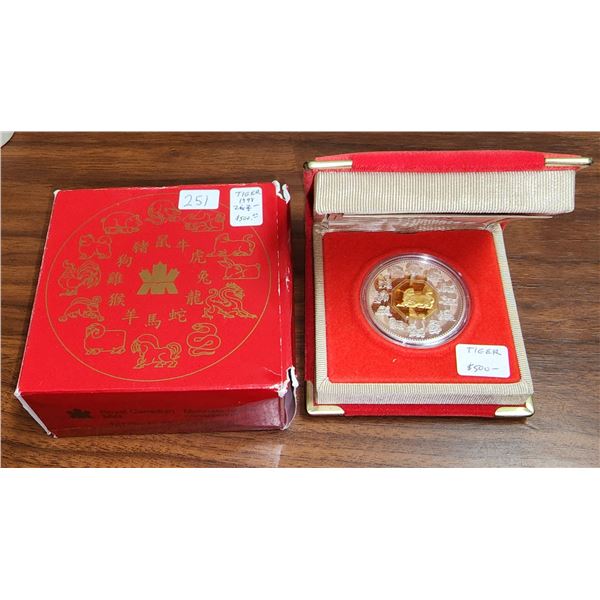 1998 Year Of The Tiger 15 Lunar Coin Sterling Silver With 24 karat 1998 year of the tiger 15 lunar coin sterling silver with 24 karat