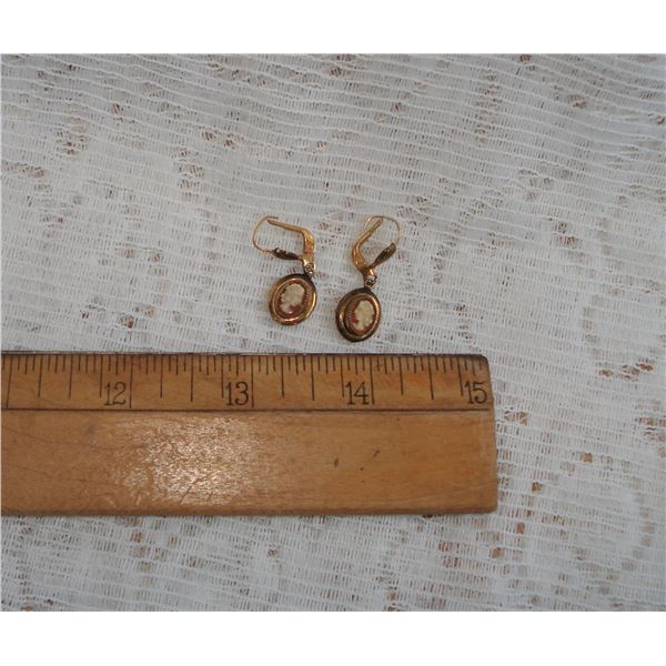 Dainty pair vintage Cameo Earrings back is stamped 1/20 12 KT