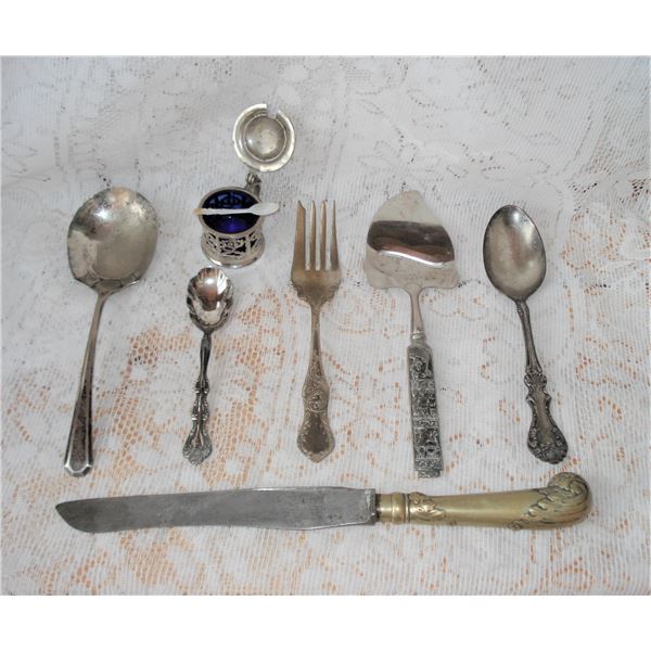 Vintage Serving FlatwareSalt Cellar comes with dainty carved shellspoon.  Cheese slicer is Spar Norw