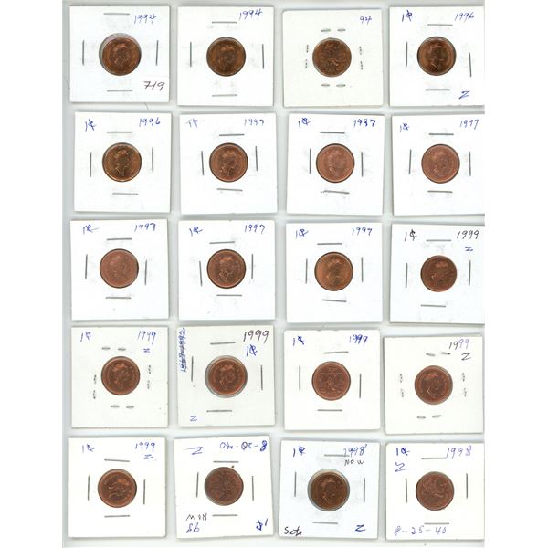 Lot of 1994-'99 Pennies, One 1977