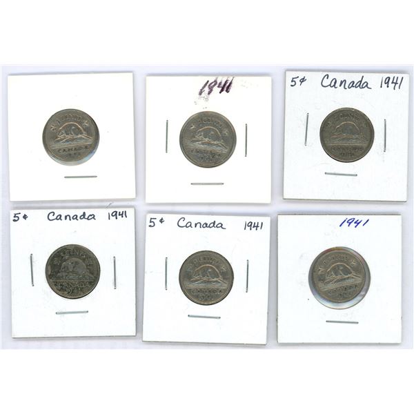 Lot of 1941 Canadian Nickles (6)