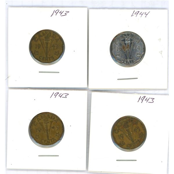 Lot of 1943 Copper Nickles (3), one Silver(?)