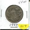 Image 1 : 1940 Canadian Silver .50C Coin - King George VI