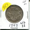 Image 1 : 1943 WD33 Canadian Silver .50C - King George VI