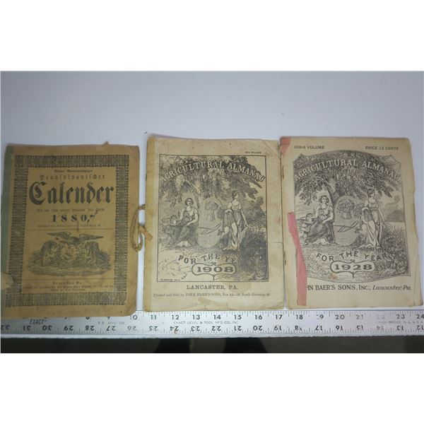 3 vintage agricultural almanacs - German 1880, 1908 and 1928