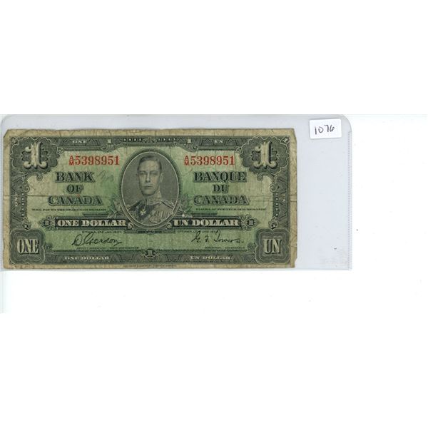 Canadian 1937 1 Dollar Bill