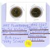 Image 1 : Lot of two Canadian $1.00 loonies - 1995 Peacekeeping 'United Nations' & 1992-1867 Double Date Confe