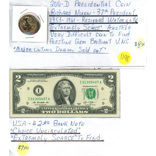 2016-D Presidential coin Richard Nixon and UNC USA $2.00 two dollar ...