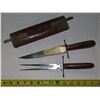 Image 3 : Butcher chef set knife & fork with engraved wooden case - (India)