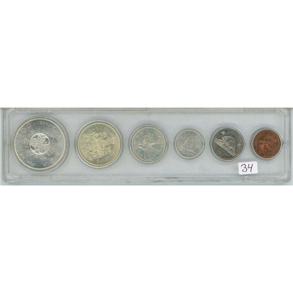 1964 6 coin set, includes Charlotte Town silver dollar - in Superior case