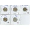Image 1 : Set of 5, Canadian 10 cent coins - 1947 & 1952
