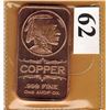 Image 1 : 1 OUNCE COPPER BAR  .999 FINE - INDIAN HEAD DESIGN