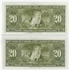 Image 2 : Lot of 2 - 1937 Consecutive uncirculated $20.00 bills