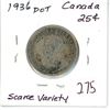 Image 1 : 1936 'DOT' Canada Silver 25¢, Scarce Variety