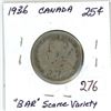 Image 1 : 1936 'BAR' Canada Silver 25¢, Scarce Variety