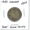 Image 2 : 1936 'BAR' Canada Silver 25¢, Scarce Variety
