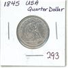 Image 1 : 1845 USA Silver Quarter Dollar