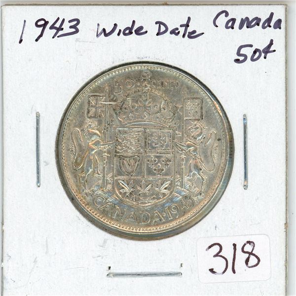 1943 Wide Date Canada Silver 50¢