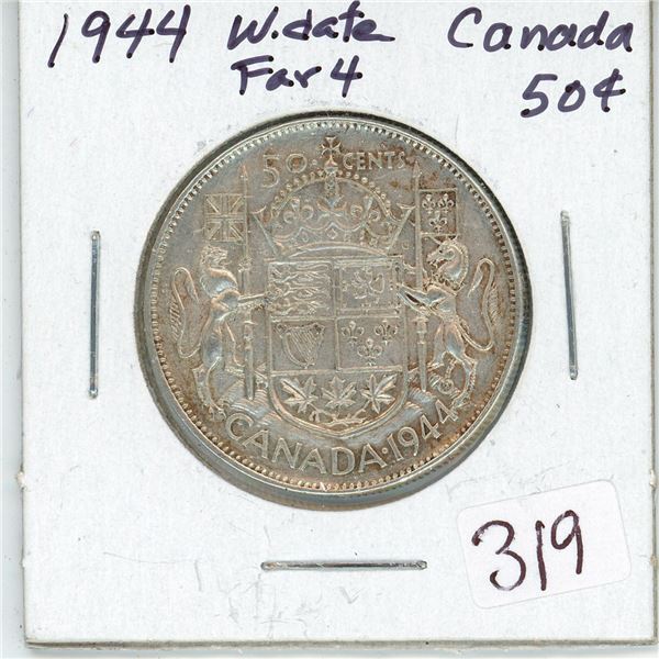 1944 Wide Date Far 4 Canada Silver 50¢