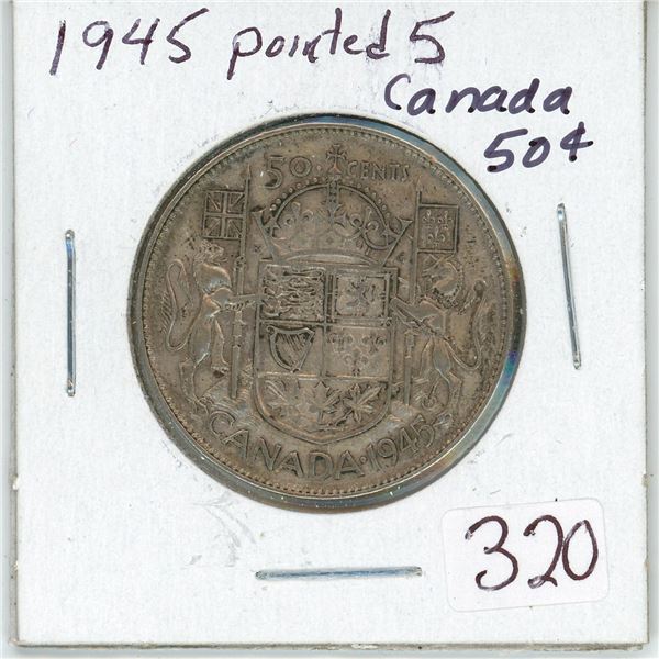 1945 Pointed 5 Canada Silver 50¢