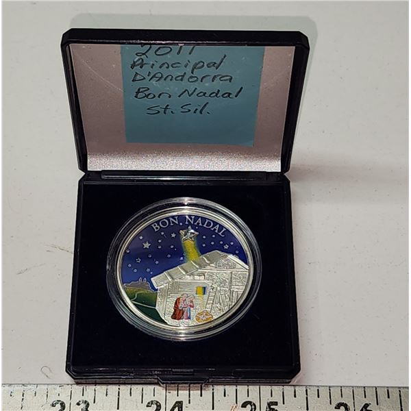 2011 Principal D'Andorra Bon Nadal Sterling Silver Colored 5 Dinar Coin