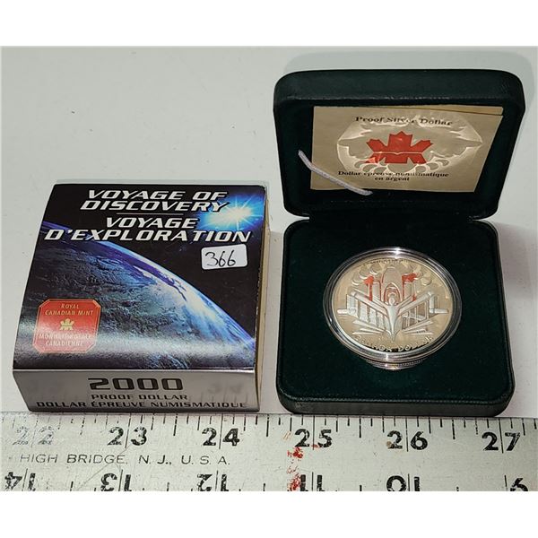 2000 Canada Sterling Silver Proof Dollar, Voyage of Discovery, COA