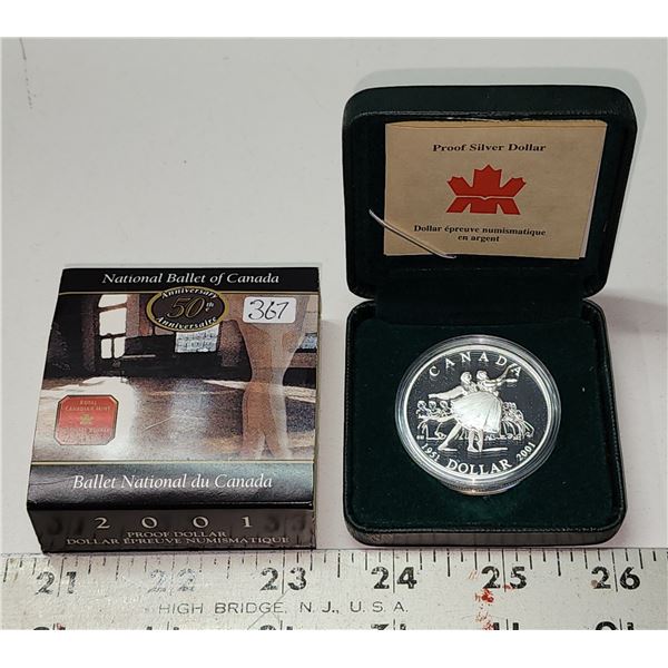 2001 Canada Sterling Silver Proof Dollar, National Ballet, COA