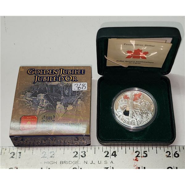 2002 Canada Sterling Silver Proof Dollar, Golden Jubilee, COA
