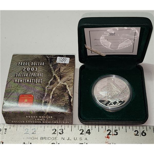 2003 Canada Fine Silver Proof Dollar, Cobalt Mine, COA