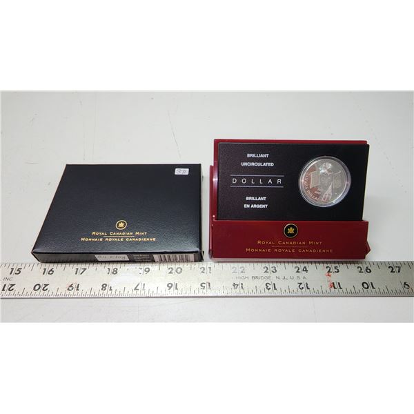 2005 Canada Fine Silver BU Dollar, Canada Flag,  COA