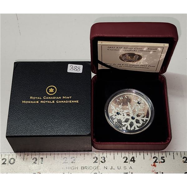 2011 Canada Fine Silver Proof $20, Small Crystal Snowflakes (Montana), COA