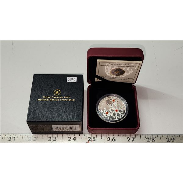 2011 Canada Fine Silver Proof $20, Small Crystal Snowflakes (Hyacinth), COA
