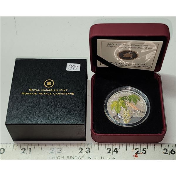 2011 Canada Fine Silver Proof $20, Maple Leaf with Crystal Raindrop, COA