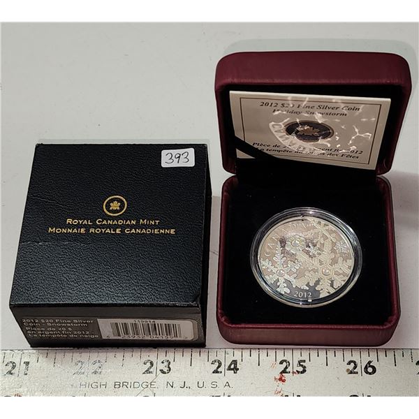2012 Canada Fine Silver Proof $20, Holiday Snowstorm (with Crystals), COA
