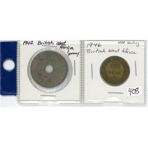 Lot of 2:  British West Africa 1942 One Penny & 1946 One Shilling