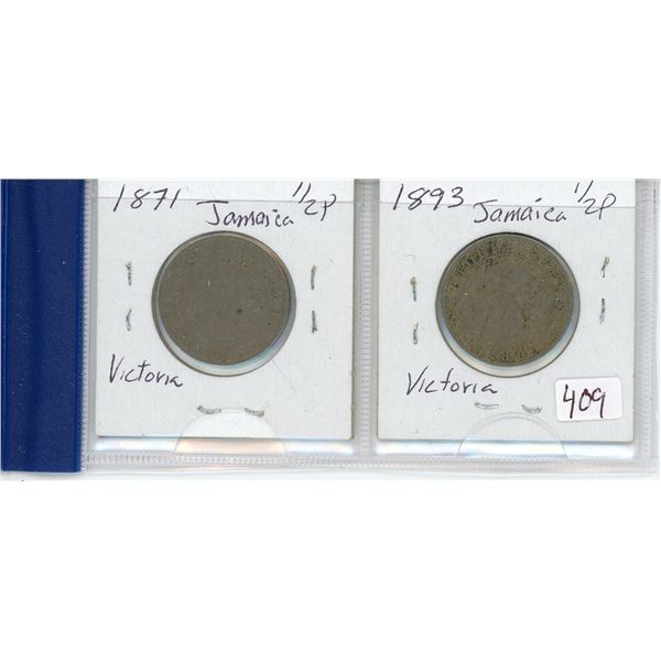 Lot of 2:  Jamaica 1871 & 1893 Half Penny