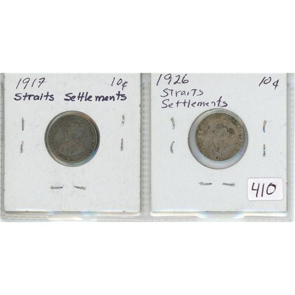 Lot of 2:  Straits Settlements 1917 & 1926 Ten Cents