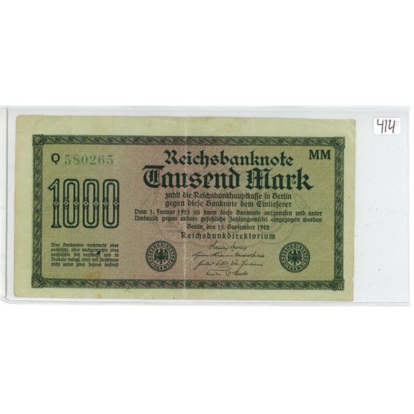 1922 Germany 1000 Mark bill