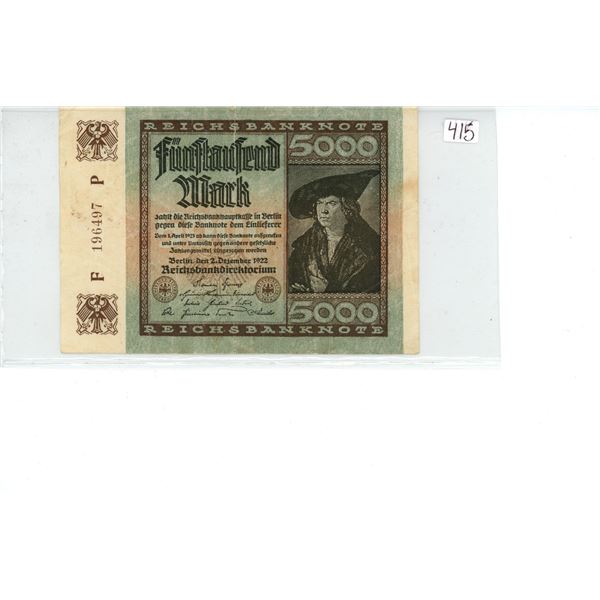 1922 Germany 5000 Mark bill