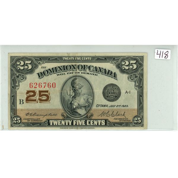 1923 Dominion of Canada Shinplaster, Campbell/Clark,  # 626760