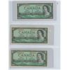 Image 1 : Lot of 3:  1954 Canada $1 bills, Beattie/Rasminsky,  # X/Z 7160973 & V/O 9655917, Bouey/Rasminsky,  
